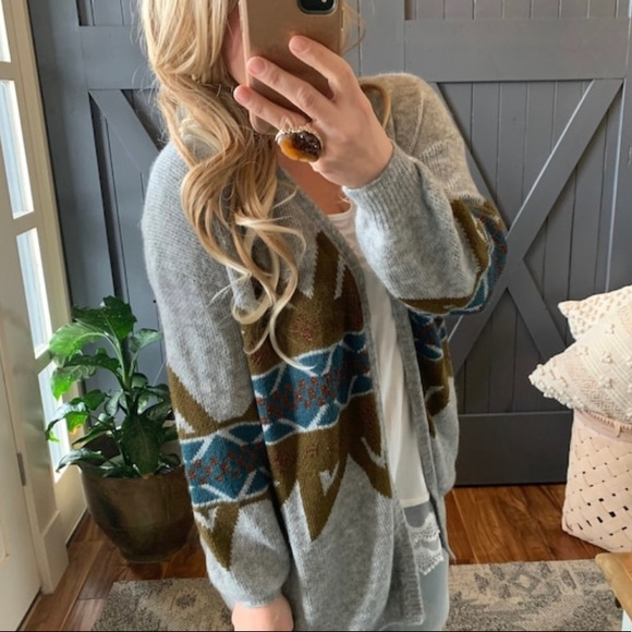 New Cozy Native Tribal Print Boho Western Long Blanket Cardigan Sweater - Picture 7 of 9